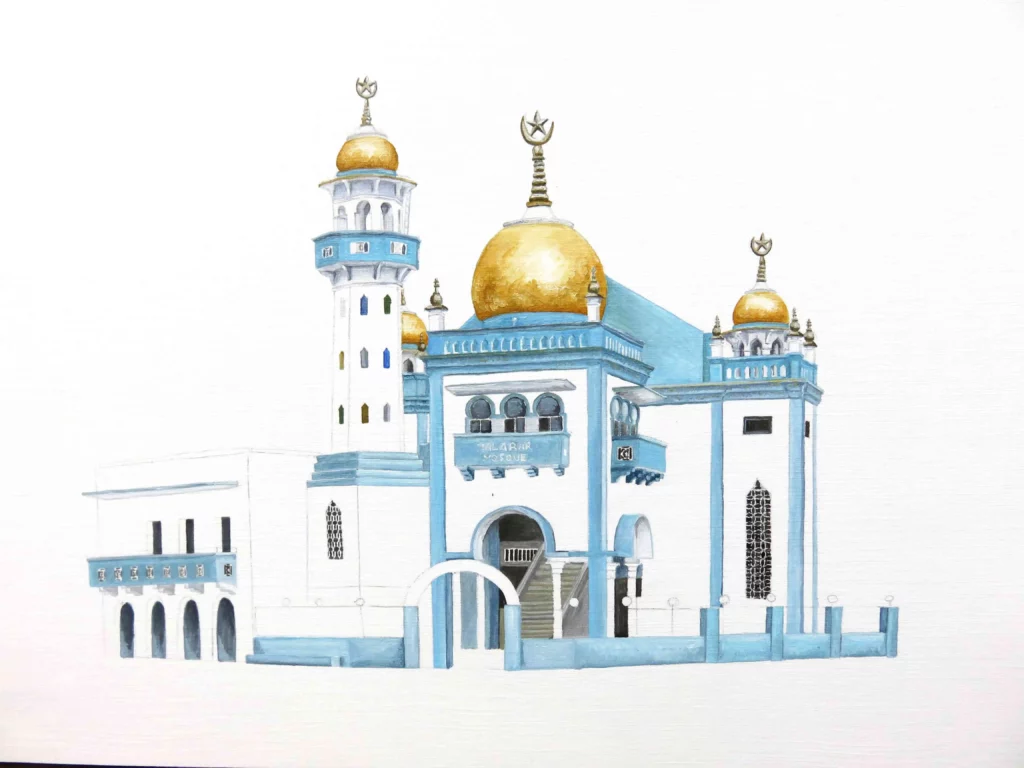 Peinture d'une mosquée en cours étape 3