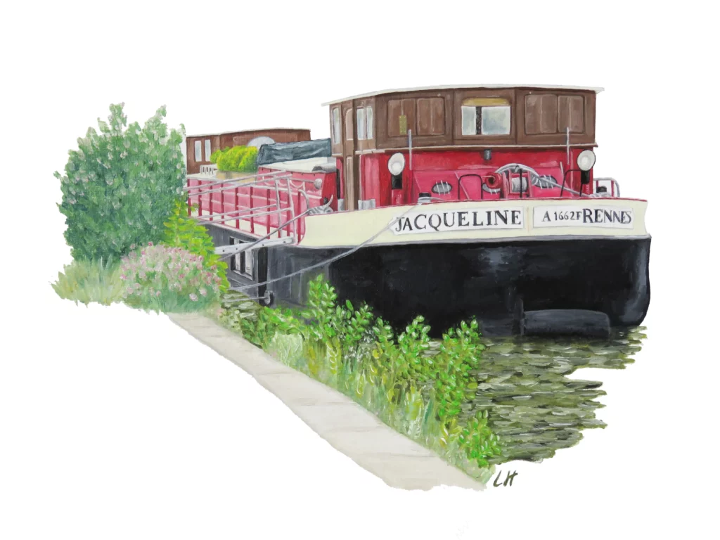 Péniche à quai sur l'Ille à Rennes en Bretagne