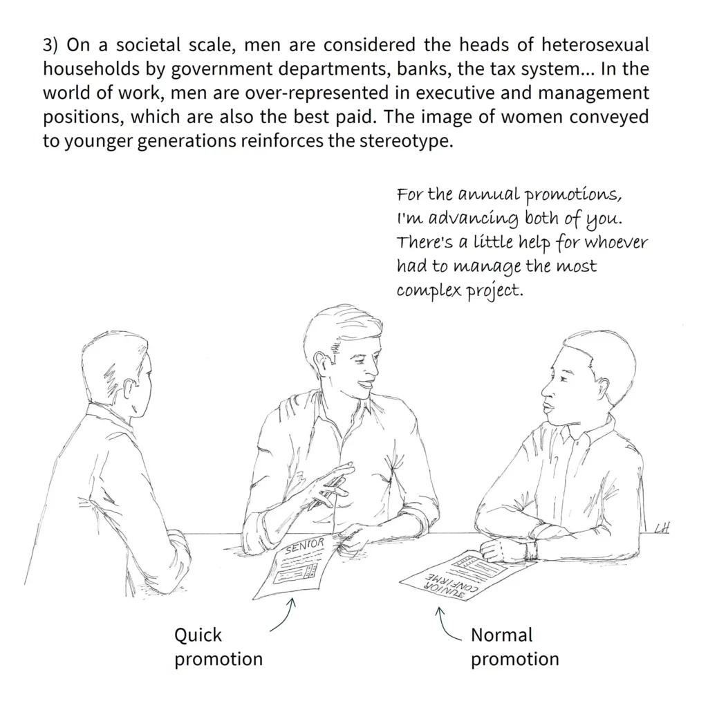 A skit illustrating a sexist situation by transposing it to racism.