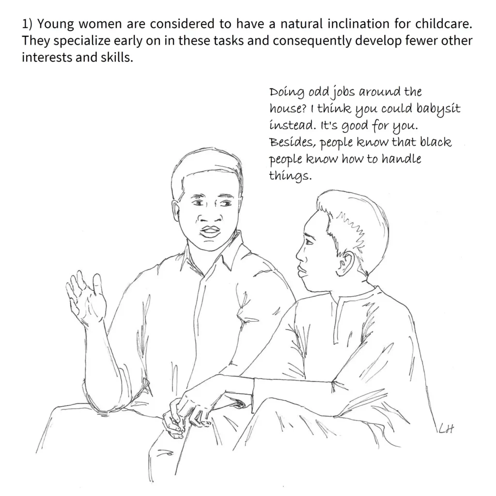 A skit illustrating a sexist situation by transposing it to racism.