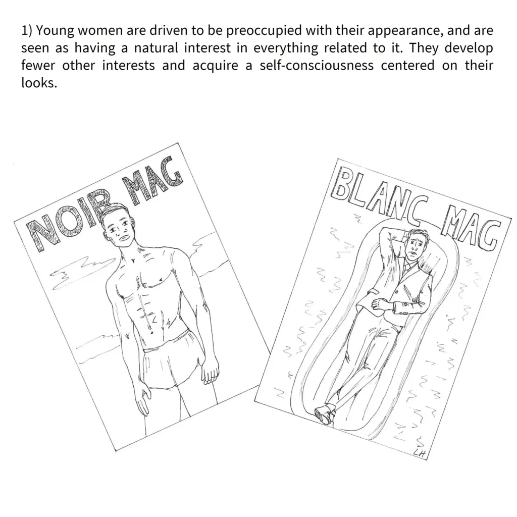 A skit illustrating a sexist situation by transposing it to racism.