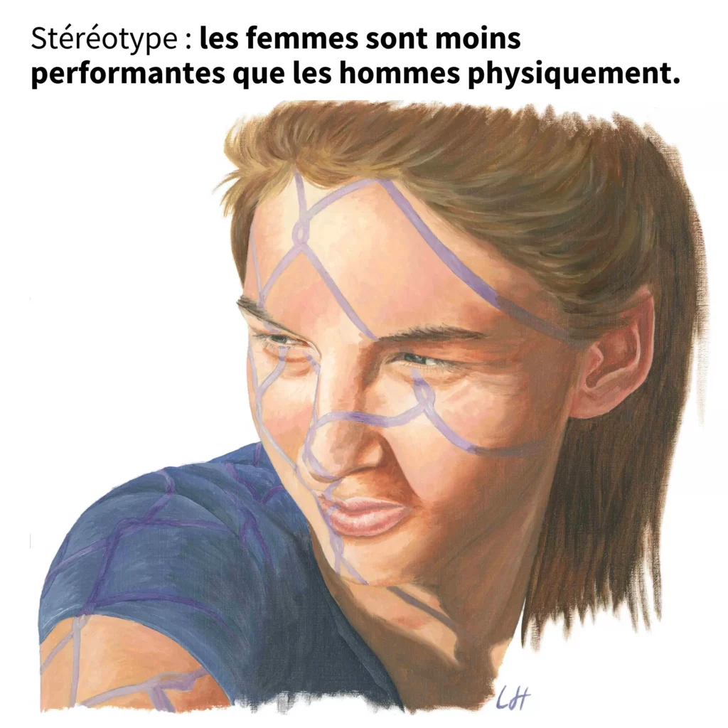 Portrait d'une personne avec l'ombre d'un filet sur le visage représentant un stéréotype sexiste.