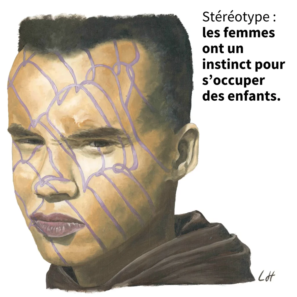 Portrait d'une personne avec l'ombre d'un filet sur le visage représentant un stéréotype sexiste.