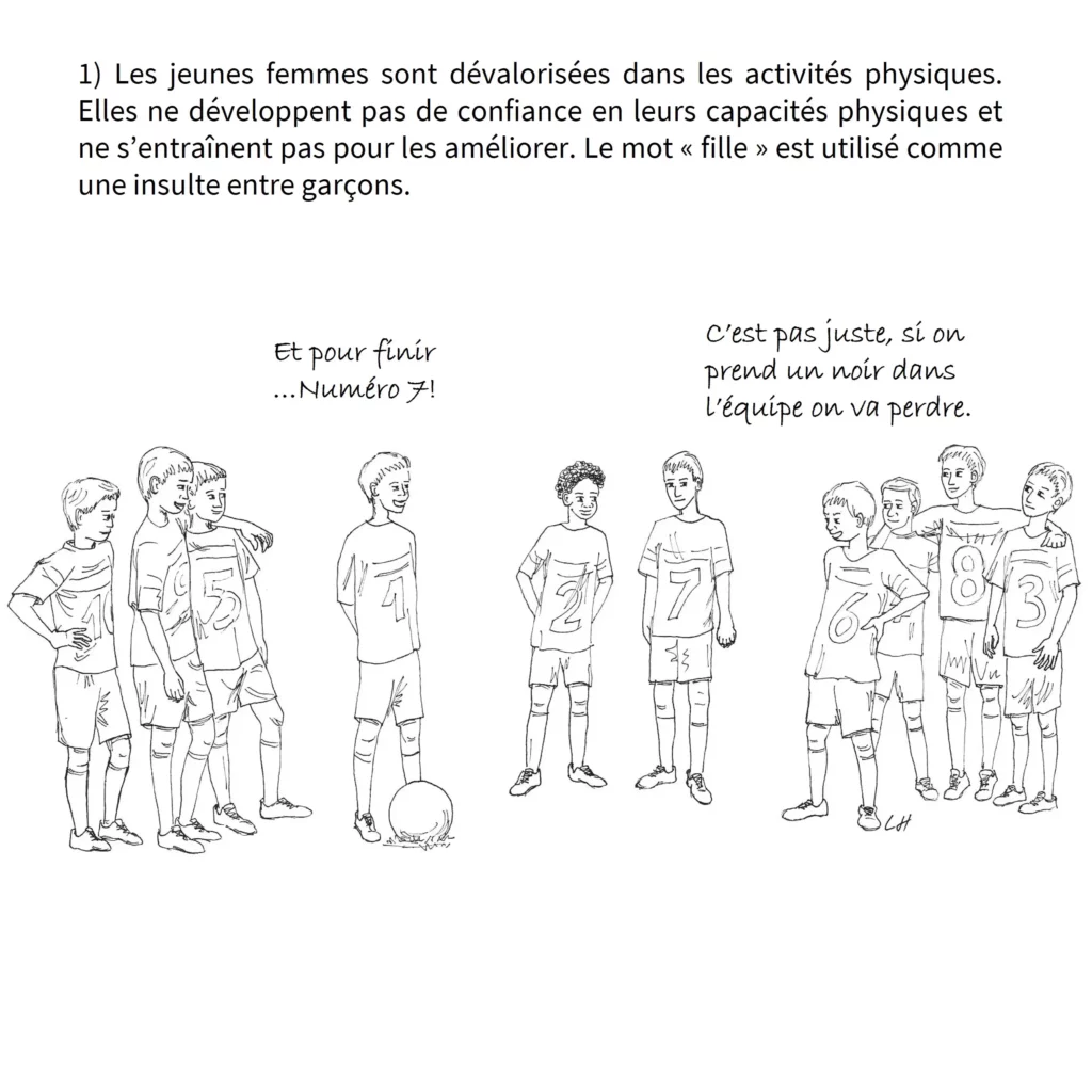 Saynète illustrant une situation sexiste par la transposition avec le racisme.