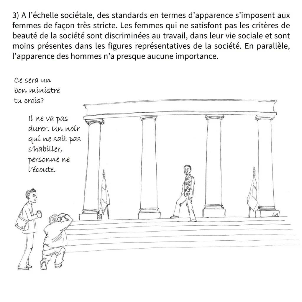 Saynète illustrant une situation sexiste par la transposition avec le racisme.