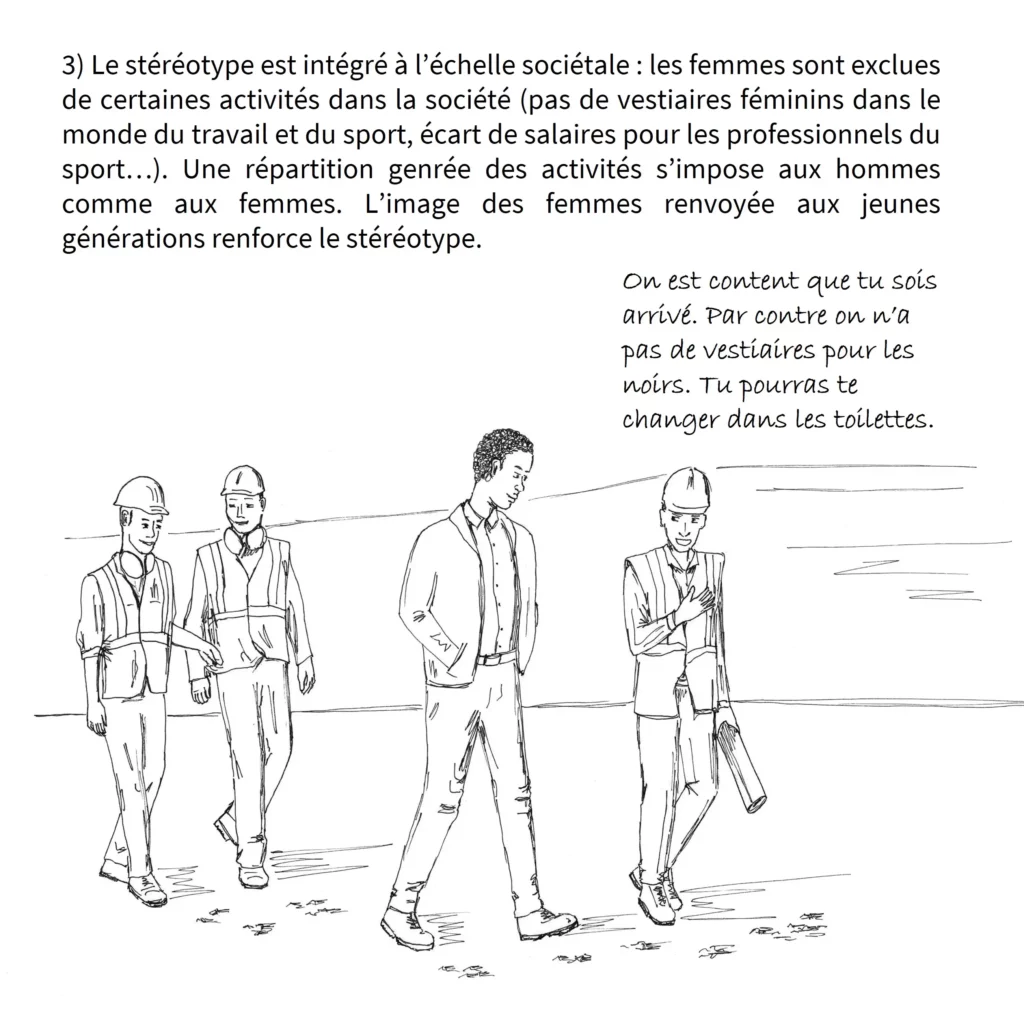 Saynète illustrant une situation sexiste par la transposition avec le racisme.