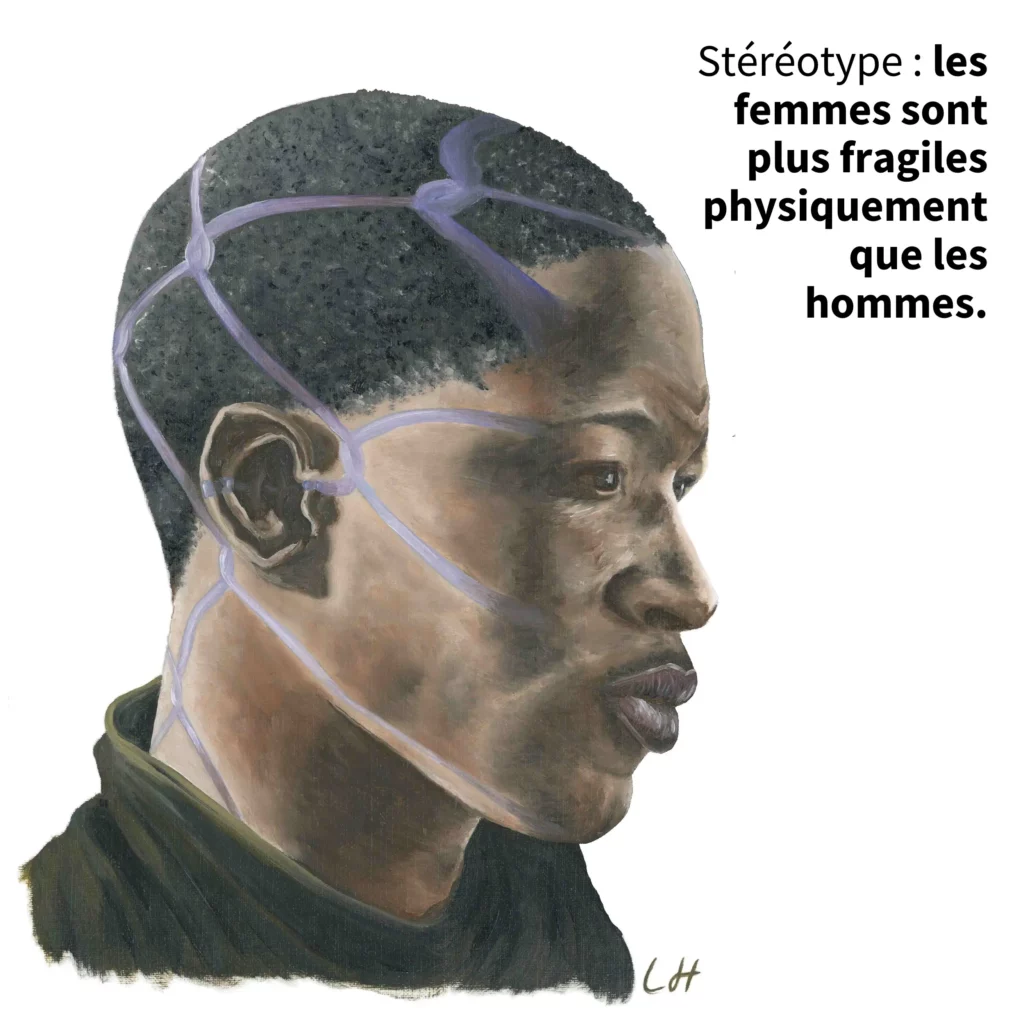 Portrait d'une personne avec l'ombre d'un filet sur le visage représentant un stéréotype sexiste.