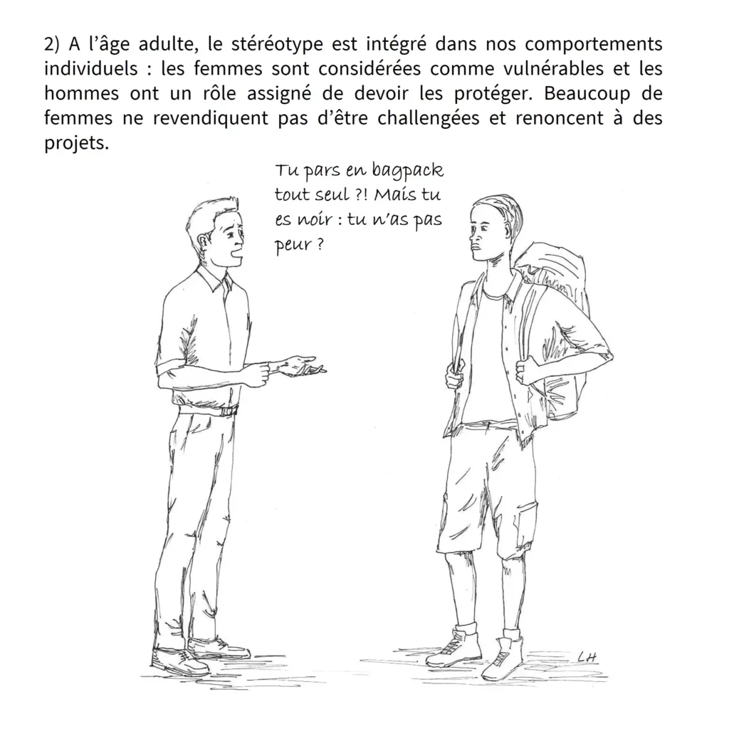 Saynète illustrant une situation sexiste par la transposition avec le racisme.