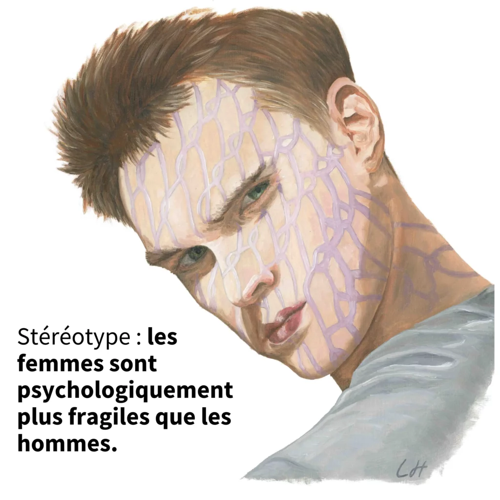 Portrait d'une personne avec l'ombre d'un filet sur le visage représentant un stéréotype sexiste.