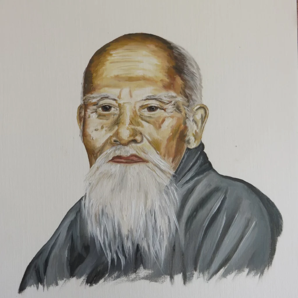 Portrait of Morihei Ueshiba in progress 7/8