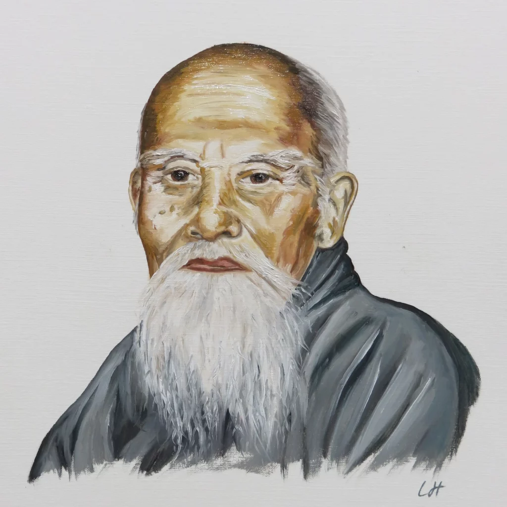 Portrait of Morihei Ueshiba in progress 8/8