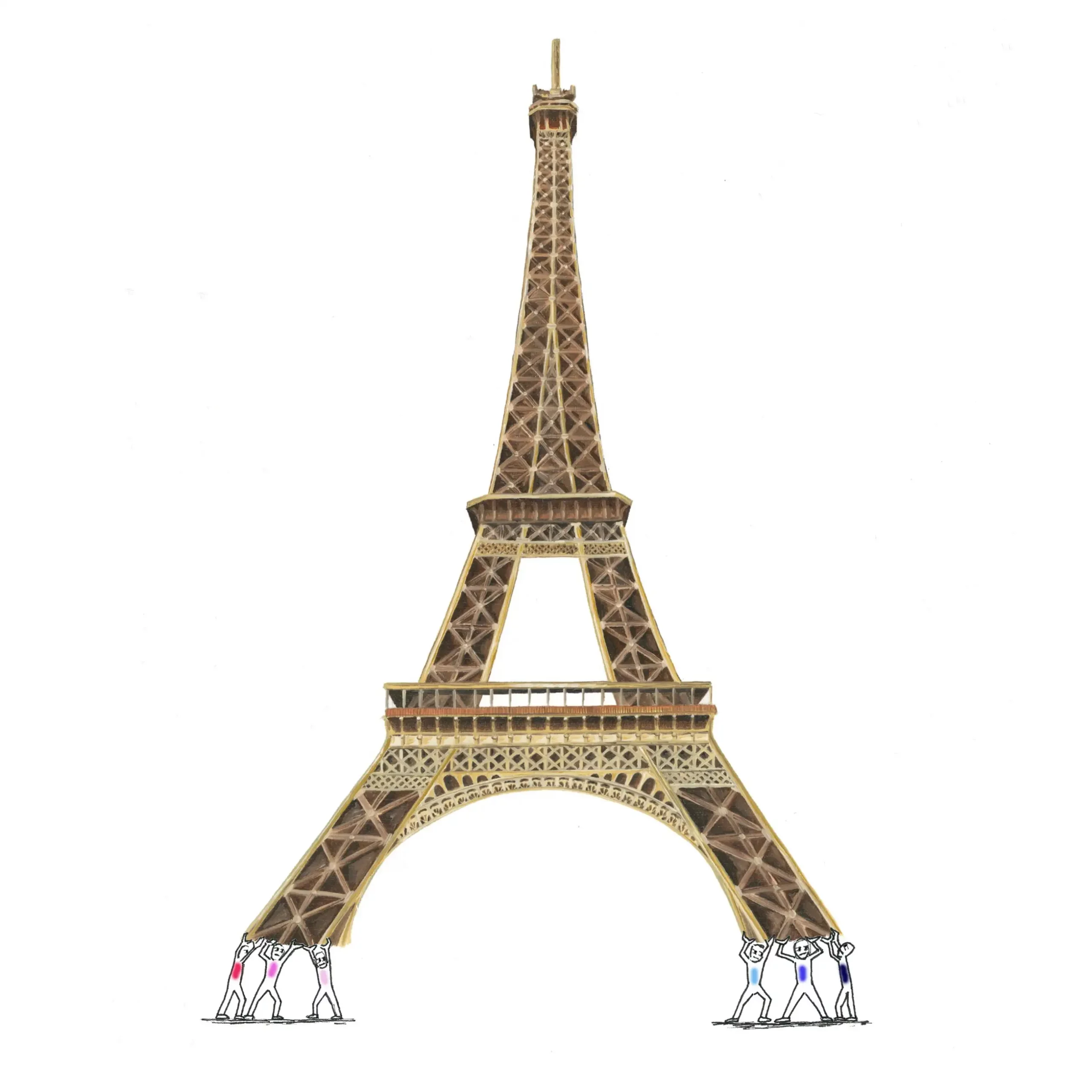 Bonshommes aux couleurs des partis politiques français portant la tour eiffel