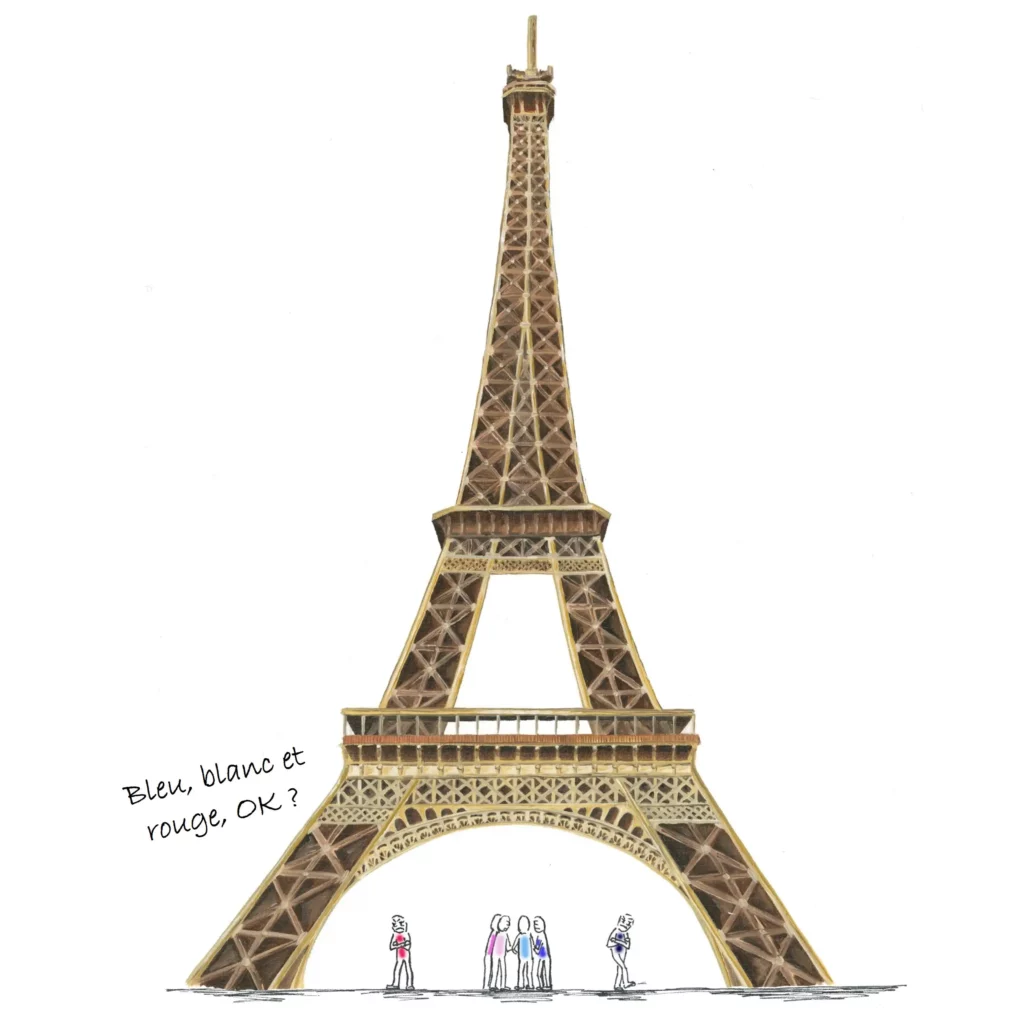 Bonshommes aux couleurs des partis politiques français portant la tour eiffel