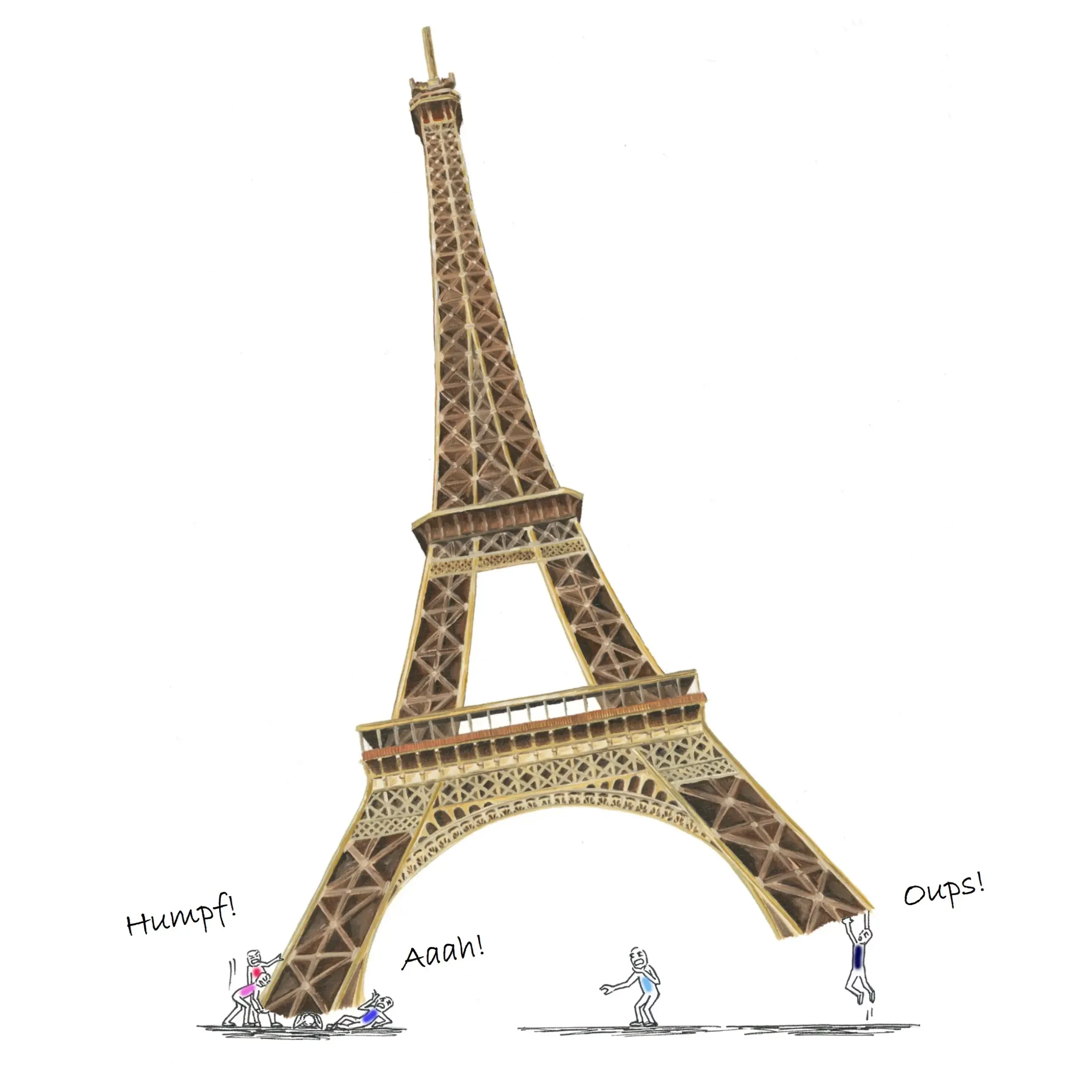 Bonshommes aux couleurs des partis politiques français portant la tour eiffel