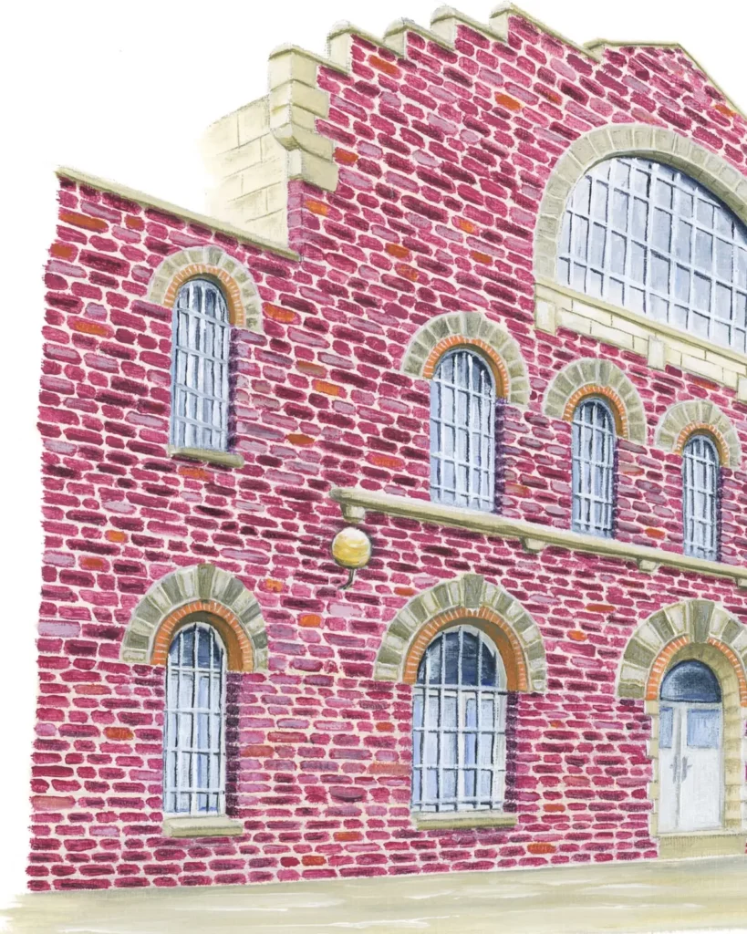 Peinture de la prison Jacques Cartier de Rennes construite en schiste pourpre